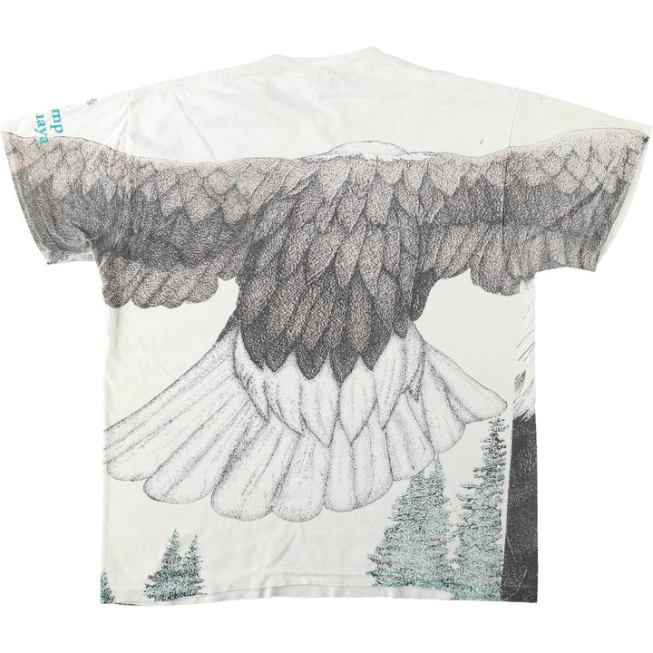90'S Delta (DELTA) Eagle Pattern All-Over Print Animal T-Shirt, Made in USA, Men's Size L (Equivalent), Vintage cotton white type Vintage Second Hand