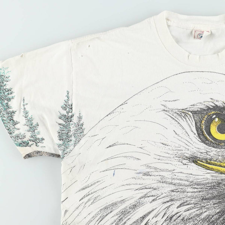 90'S Delta (DELTA) Eagle Pattern All-Over Print Animal T-Shirt, Made in USA, Men's Size L (Equivalent), Vintage cotton white type Vintage Second Hand