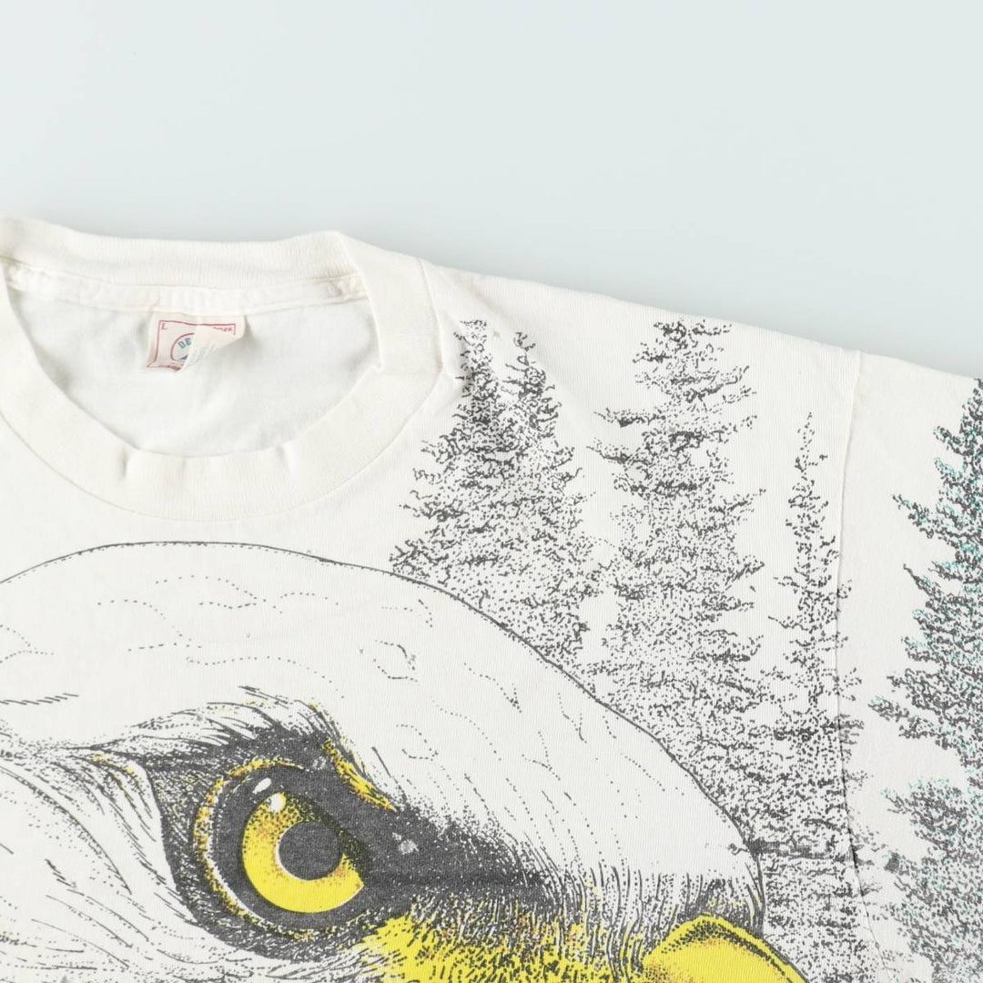 90'S Delta (DELTA) Eagle Pattern All-Over Print Animal T-Shirt, Made in USA, Men's Size L (Equivalent), Vintage cotton white type Vintage Second Hand