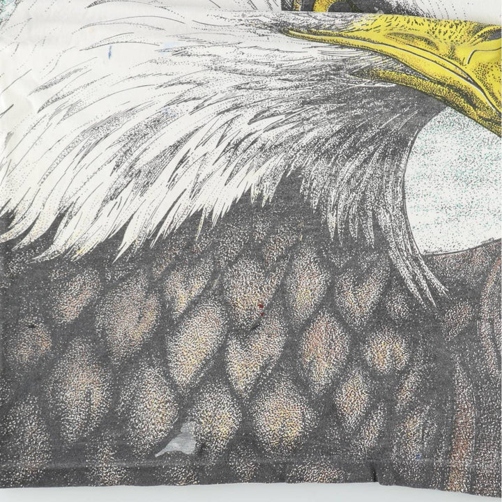 90'S Delta (DELTA) Eagle Pattern All-Over Print Animal T-Shirt, Made in USA, Men's Size L (Equivalent), Vintage cotton white type Vintage Second Hand