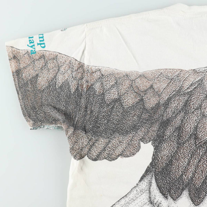 90'S Delta (DELTA) Eagle Pattern All-Over Print Animal T-Shirt, Made in USA, Men's Size L (Equivalent), Vintage cotton white type Vintage Second Hand