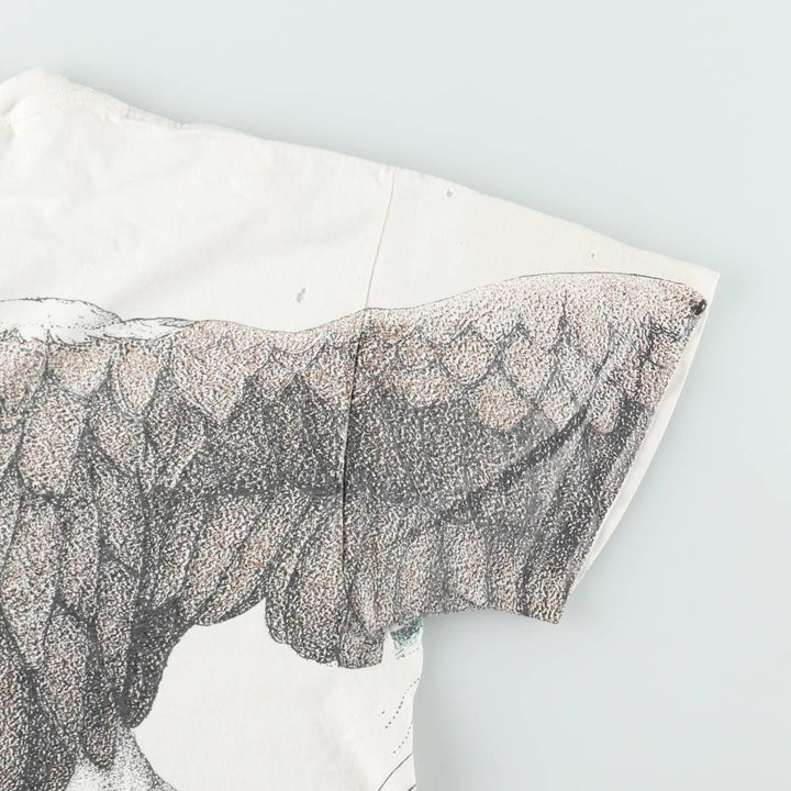 90'S Delta (DELTA) Eagle Pattern All-Over Print Animal T-Shirt, Made in USA, Men's Size L (Equivalent), Vintage cotton white type Vintage Second Hand