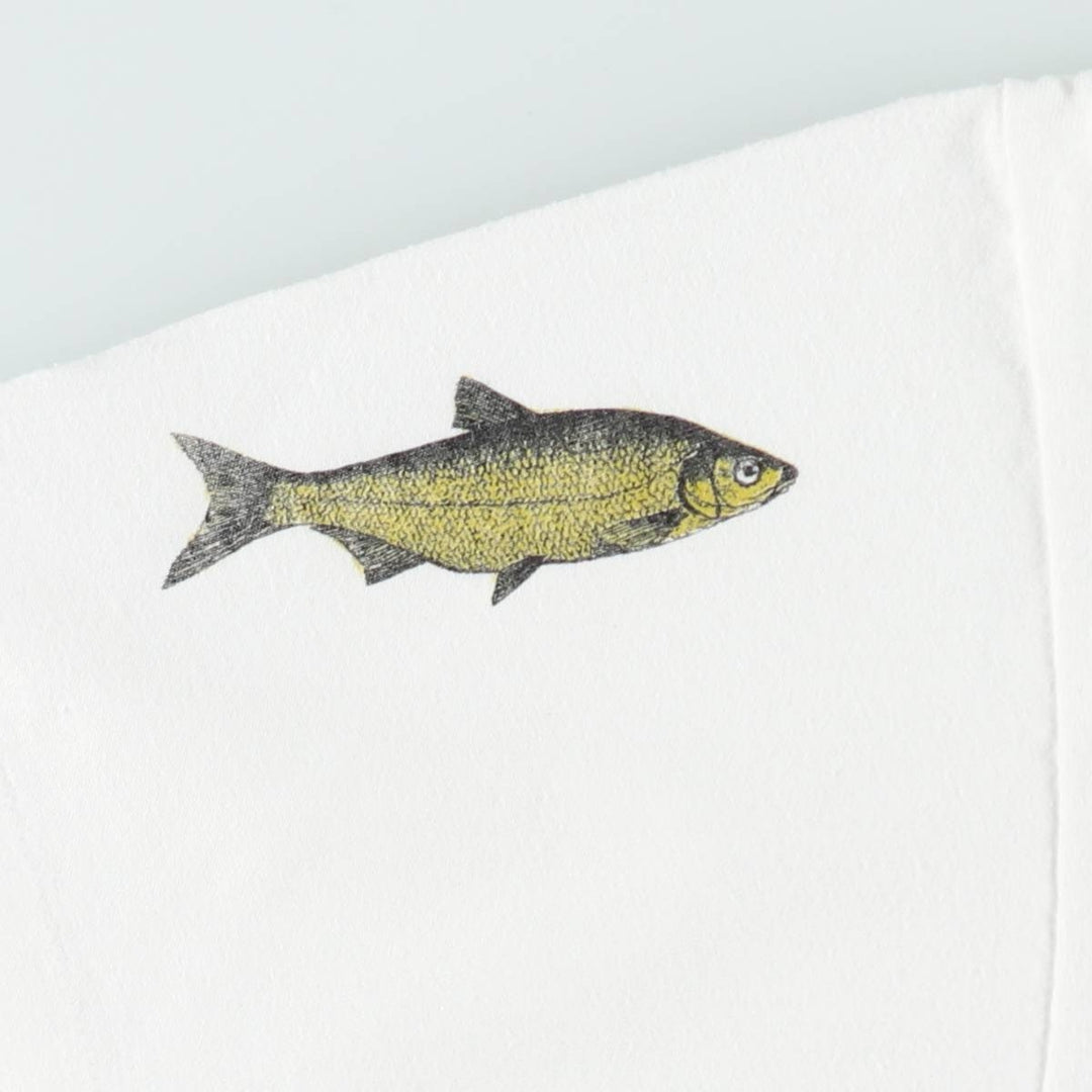 90'S SHOEBICS GREETINGS Fish Print Animal T-Shirt, Made in USA, Men's XL equivalent, Vintage cotton white type Vintage Second Hand