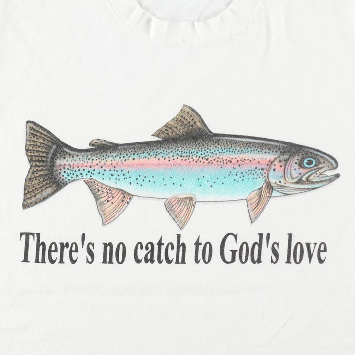 90'S All Sport Fish Print Animal T-Shirt, Men's XL (approx.), Vintage cotton white type Vintage Second Hand