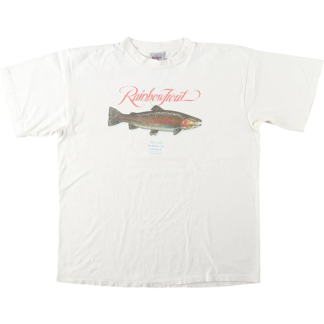 90'S Badger Fish Print Animal T-Shirt, Made in USA, Men's XL (approx.) Vintage cotton white type Vintage Second Hand