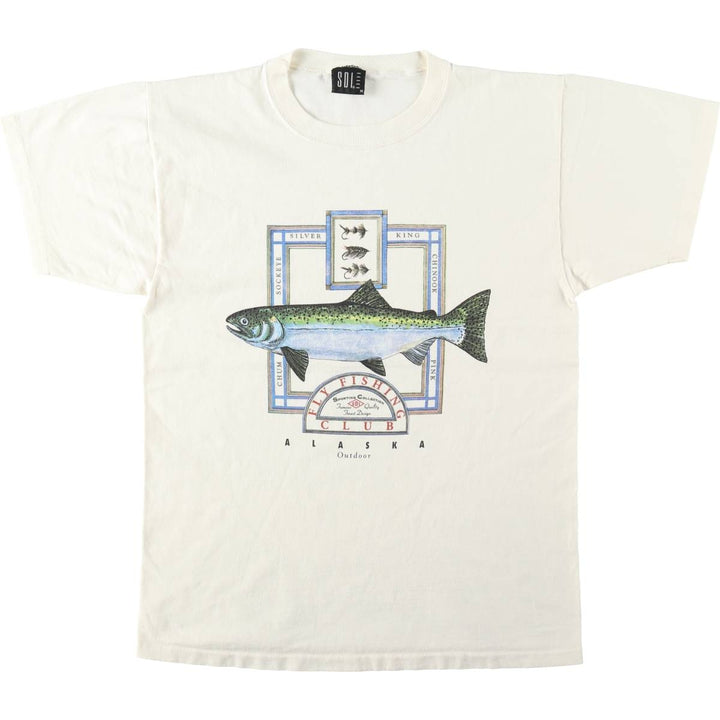 90'S SDI Fish Print Animal T-Shirt, Made in USA, Men's Size M (Equivalent), Vintage cotton ivory Vintage Second Hand