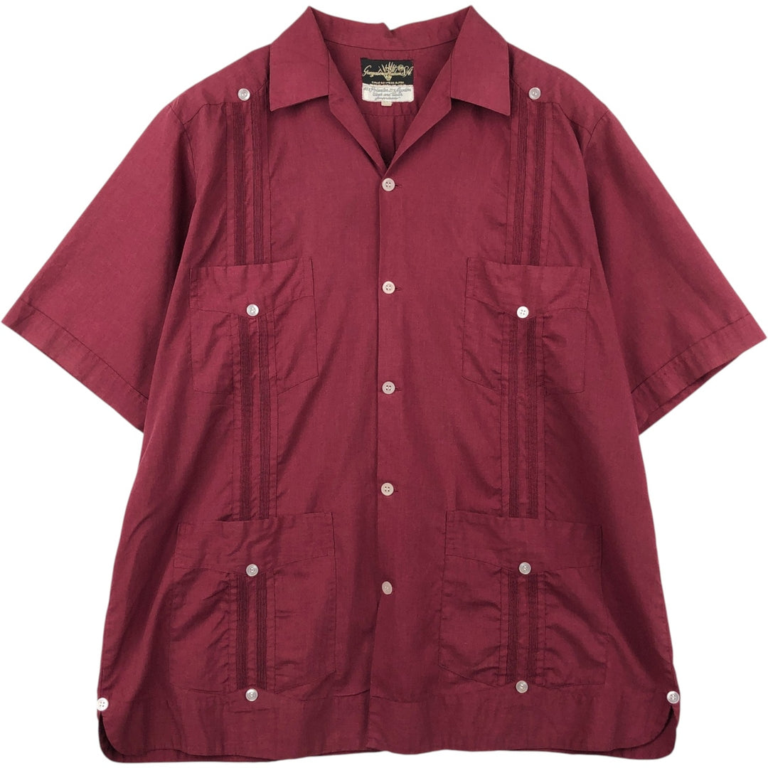 Guayaberas Yucatecas Open Collar Short Sleeve Mexican Shirt Cuban Shirt Box Shirt Men's Size L polyester Red type red-purple Vintage Second Hand
