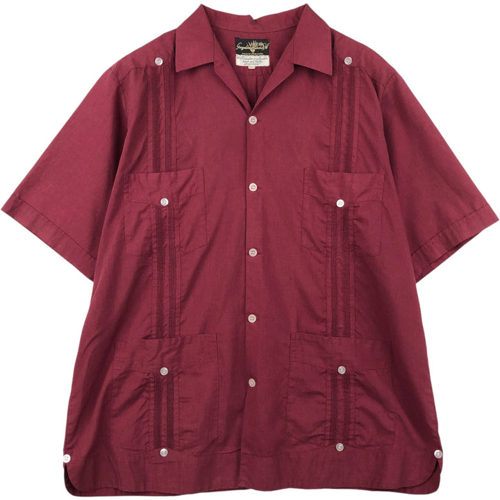 Guayaberas Yucatecas Open Collar Short Sleeve Mexican Shirt Cuban Shirt Box Shirt Men's Size L polyester Red type red-purple Vintage Second Hand