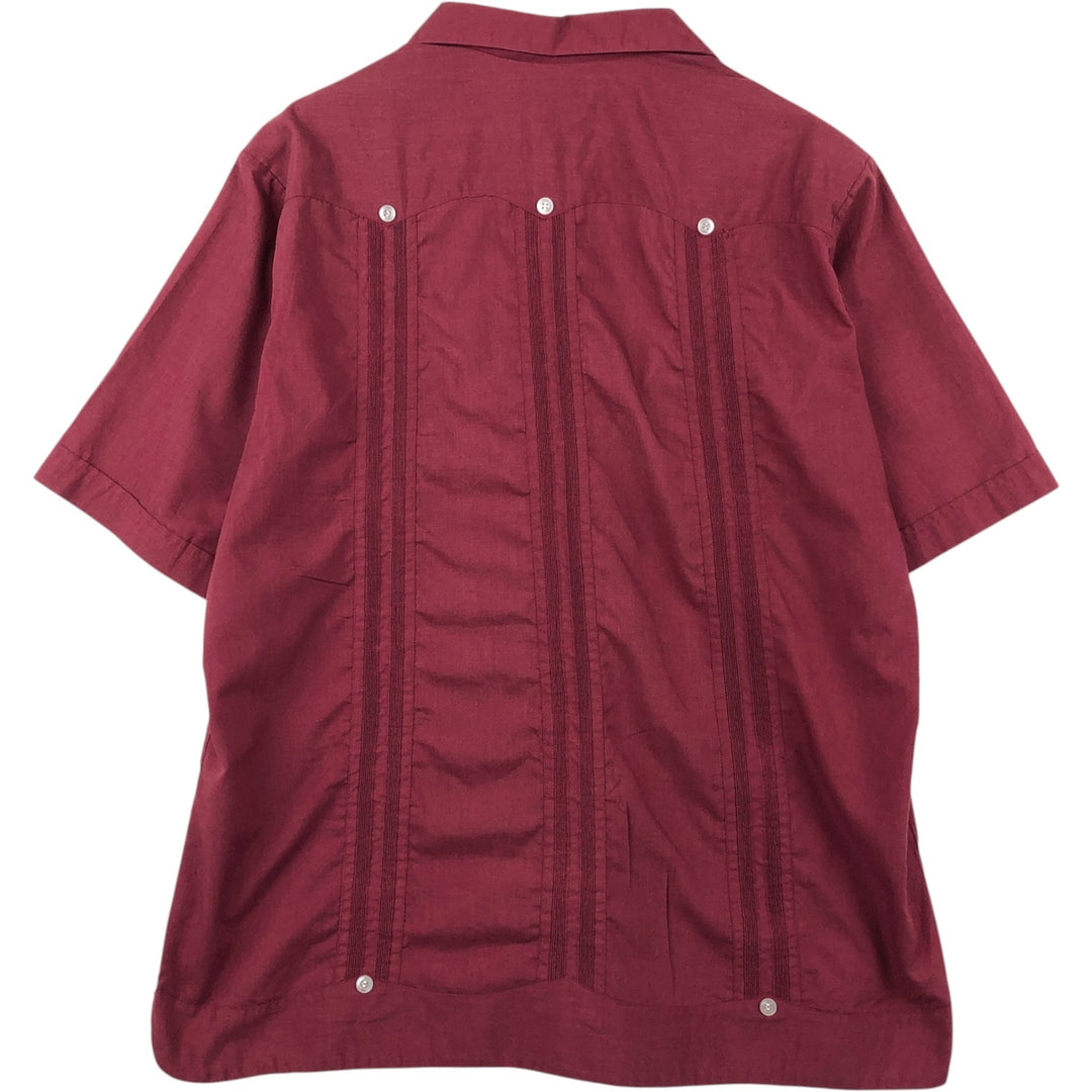 Guayaberas Yucatecas Open Collar Short Sleeve Mexican Shirt Cuban Shirt Box Shirt Men's Size L polyester Red type red-purple Vintage Second Hand