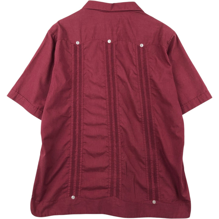 Guayaberas Yucatecas Open Collar Short Sleeve Mexican Shirt Cuban Shirt Box Shirt Men's Size L polyester Red type red-purple Vintage Second Hand