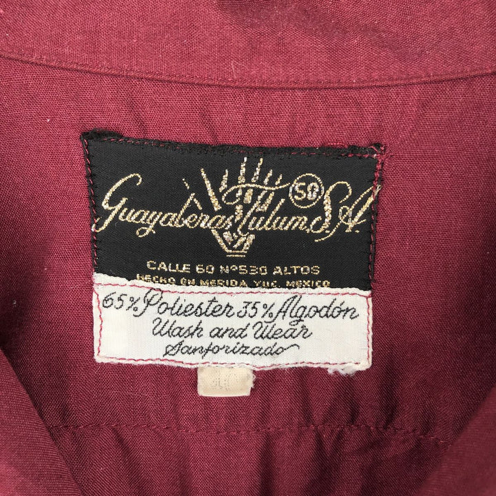 Guayaberas Yucatecas Open Collar Short Sleeve Mexican Shirt Cuban Shirt Box Shirt Men's Size L polyester Red type red-purple Vintage Second Hand