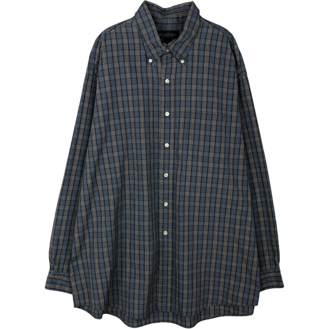 Brooks Brothers Men's Long Sleeve Button-Down Check Shirt, Size XL cotton navy blue type Vintage Second Hand
