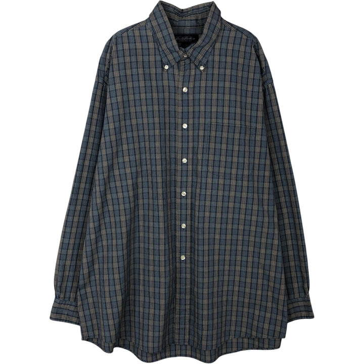 Brooks Brothers Men's Long Sleeve Button-Down Check Shirt, Size XL cotton navy blue type Vintage Second Hand