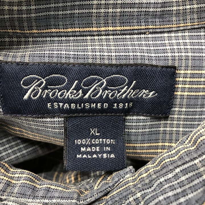Brooks Brothers Men's Long Sleeve Button-Down Check Shirt, Size XL cotton navy blue type Vintage Second Hand