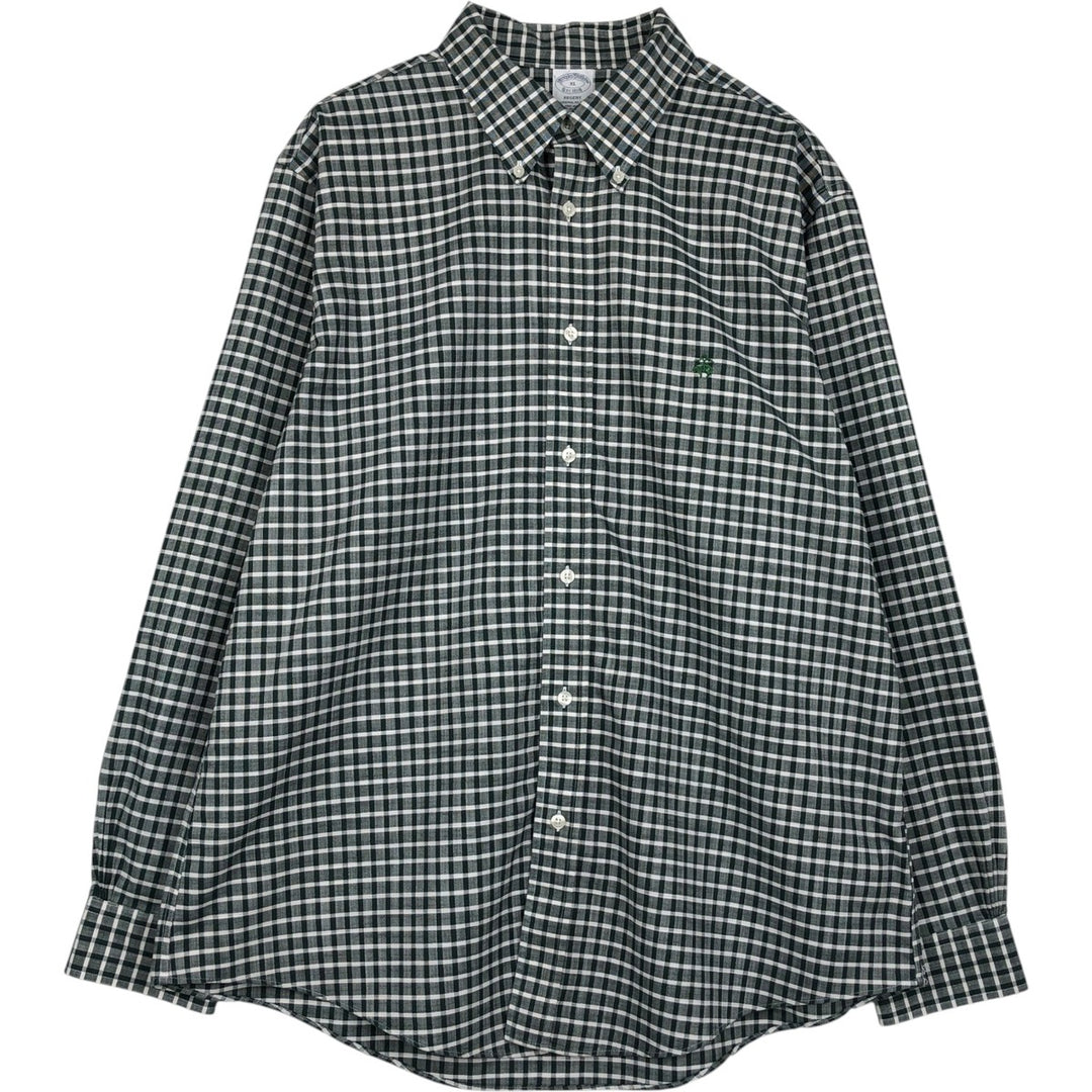Brooks Brothers Est.1818 Long Sleeve Button-Down Check Shirt, Men's XL Supima Cotton Green type dark green Vintage Second Hand