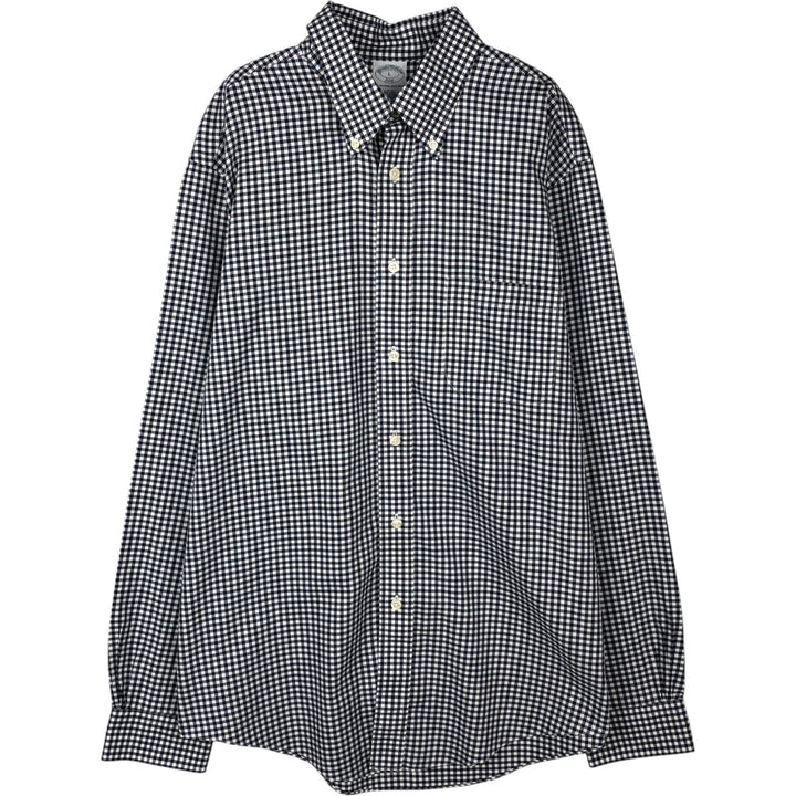 Brooks Brothers 346 Gingham Check Long Sleeve Button-Down Check Shirt, Men's Size L cotton navy blue type Vintage Second Hand
