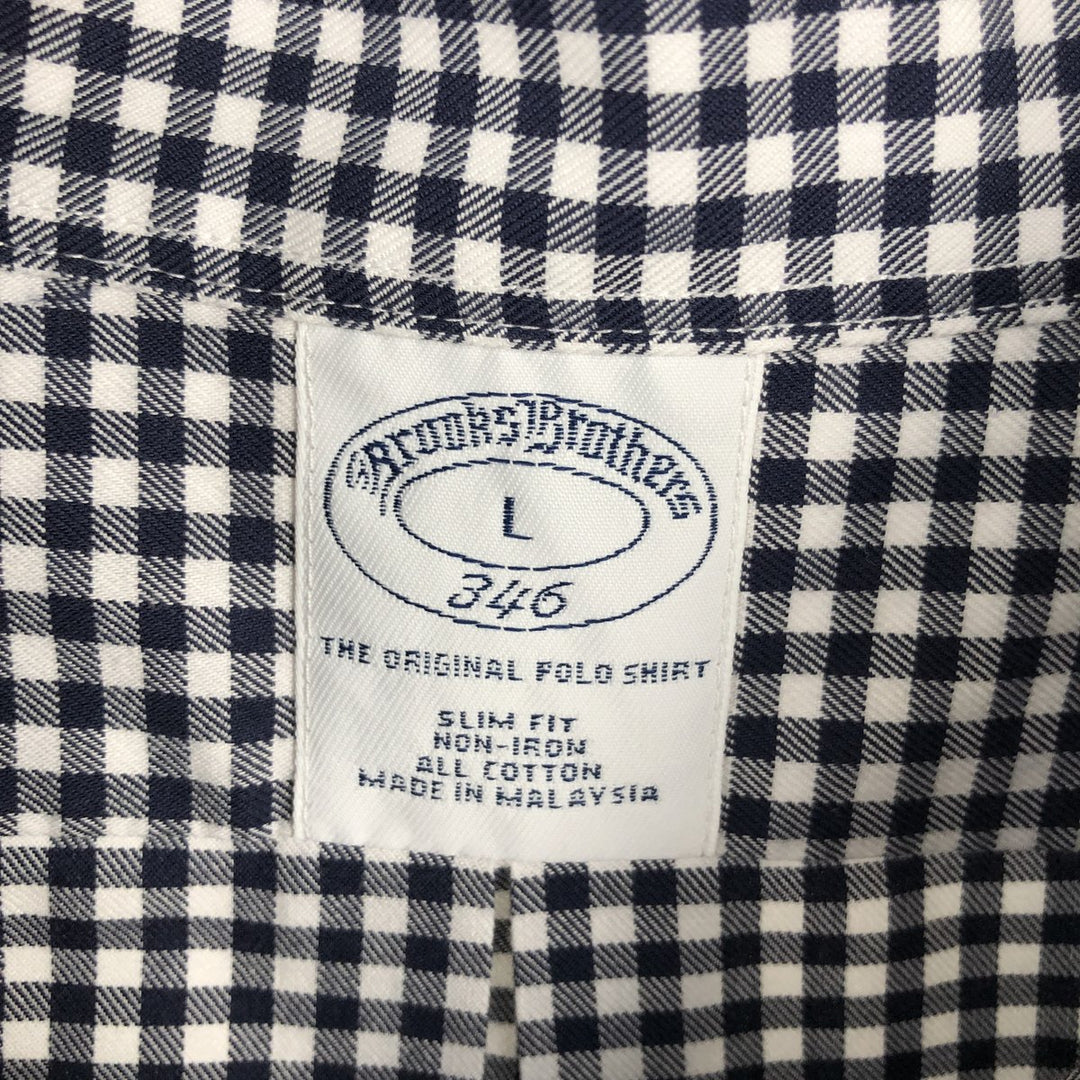 Brooks Brothers 346 Gingham Check Long Sleeve Button-Down Check Shirt, Men's Size L cotton navy blue type Vintage Second Hand