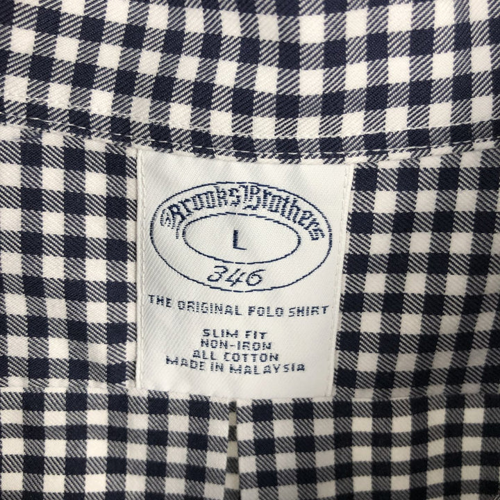 Brooks Brothers 346 Gingham Check Long Sleeve Button-Down Check Shirt, Men's Size L cotton navy blue type Vintage Second Hand