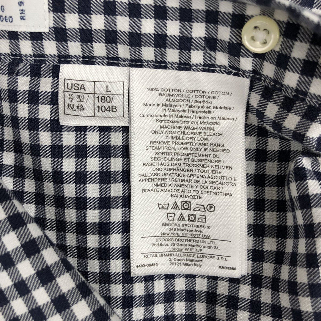 Brooks Brothers 346 Gingham Check Long Sleeve Button-Down Check Shirt, Men's Size L cotton navy blue type Vintage Second Hand