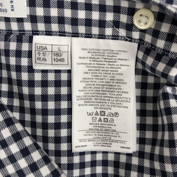 Brooks Brothers 346 Gingham Check Long Sleeve Button-Down Check Shirt, Men's Size L cotton navy blue type Vintage Second Hand
