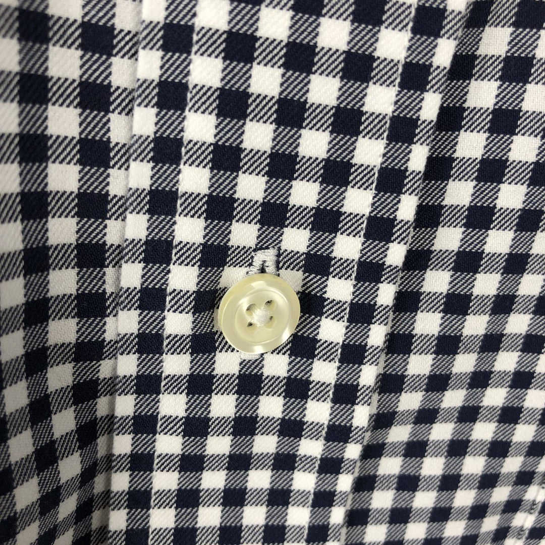 Brooks Brothers 346 Gingham Check Long Sleeve Button-Down Check Shirt, Men's Size L cotton navy blue type Vintage Second Hand