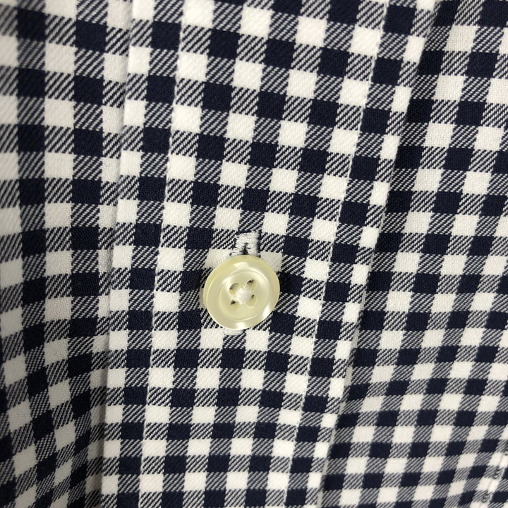 Brooks Brothers 346 Gingham Check Long Sleeve Button-Down Check Shirt, Men's Size L cotton navy blue type Vintage Second Hand