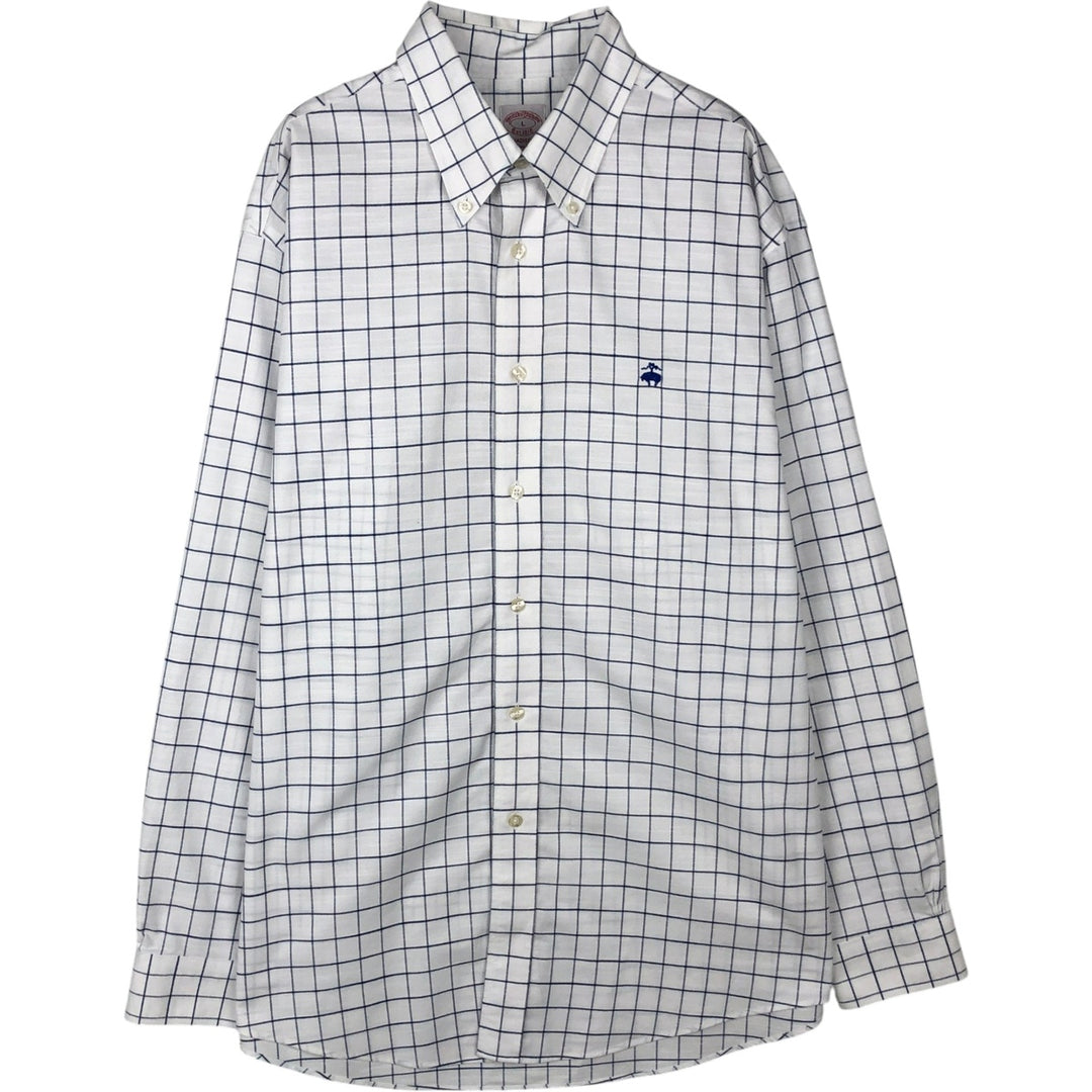 Brooks Brothers Est.1818 MADISON Long Sleeve Button-Down Check Shirt, Men's Size L Supima Cotton white type Vintage Second Hand