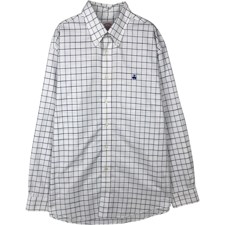 Brooks Brothers Est.1818 MADISON Long Sleeve Button-Down Check Shirt, Men's Size L Supima Cotton white type Vintage Second Hand