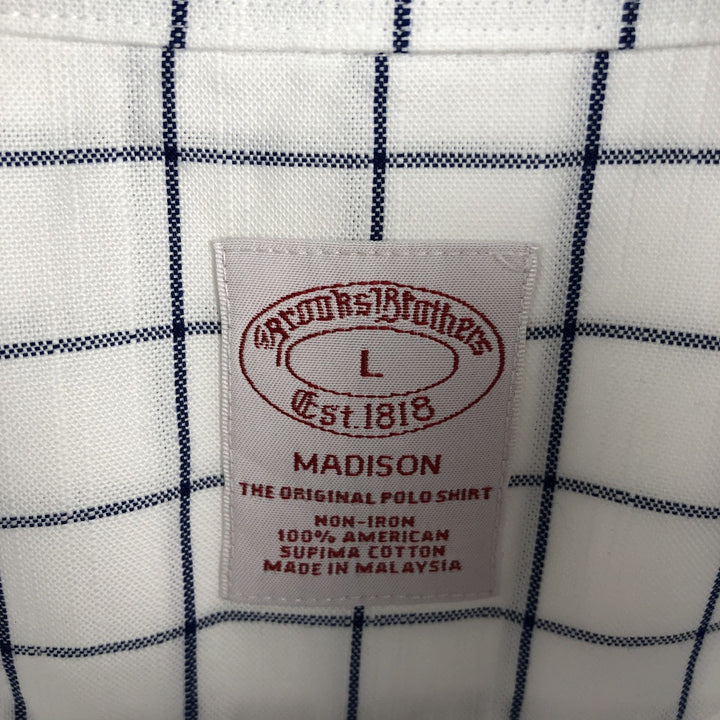 Brooks Brothers Est.1818 MADISON Long Sleeve Button-Down Check Shirt, Men's Size L Supima Cotton white type Vintage Second Hand