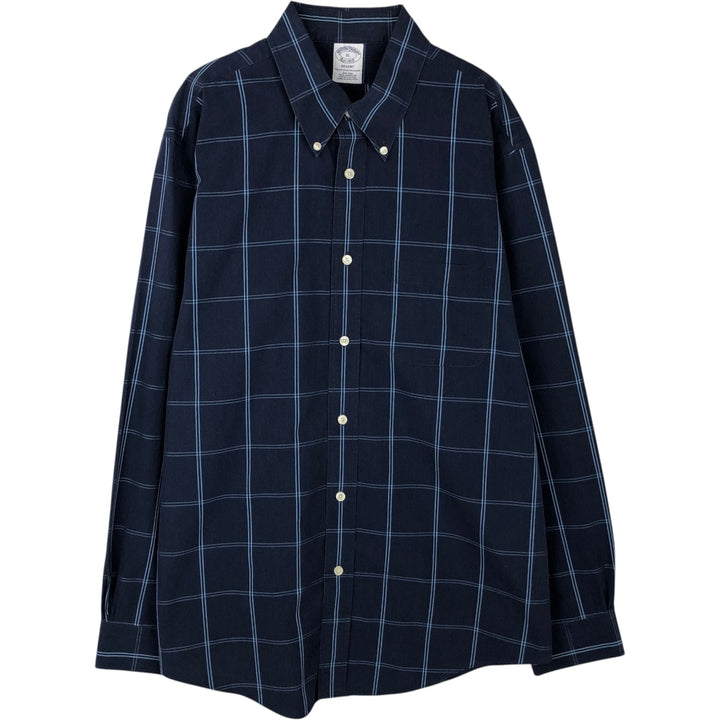 Brooks Brothers Est.1818 REGENT Long Sleeve Button-Down Check Shirt Men's XL Supima Cotton navy blue type Vintage Second Hand