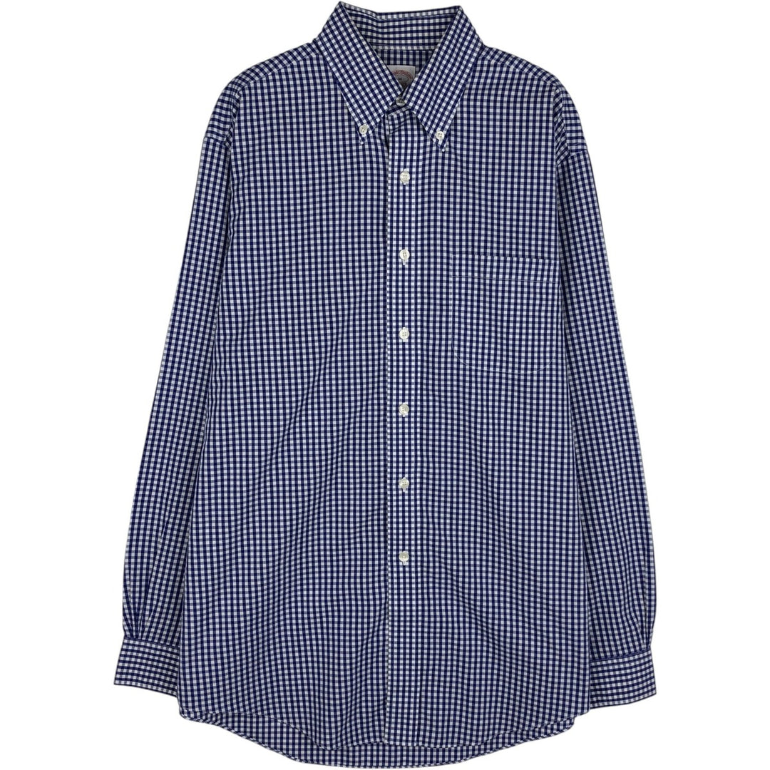 Brooks Brothers Est. 1818 Gingham Check Long Sleeve Button-Down Check Shirt, Men's Size Medium cotton blue type Vintage Second Hand