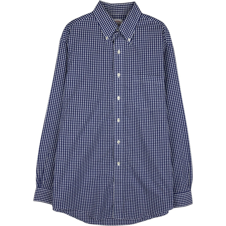 Brooks Brothers Est. 1818 Gingham Check Long Sleeve Button-Down Check Shirt, Men's Size Medium cotton blue type Vintage Second Hand