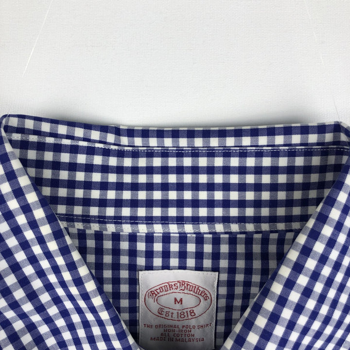 Brooks Brothers Est. 1818 Gingham Check Long Sleeve Button-Down Check Shirt, Men's Size Medium cotton blue type Vintage Second Hand