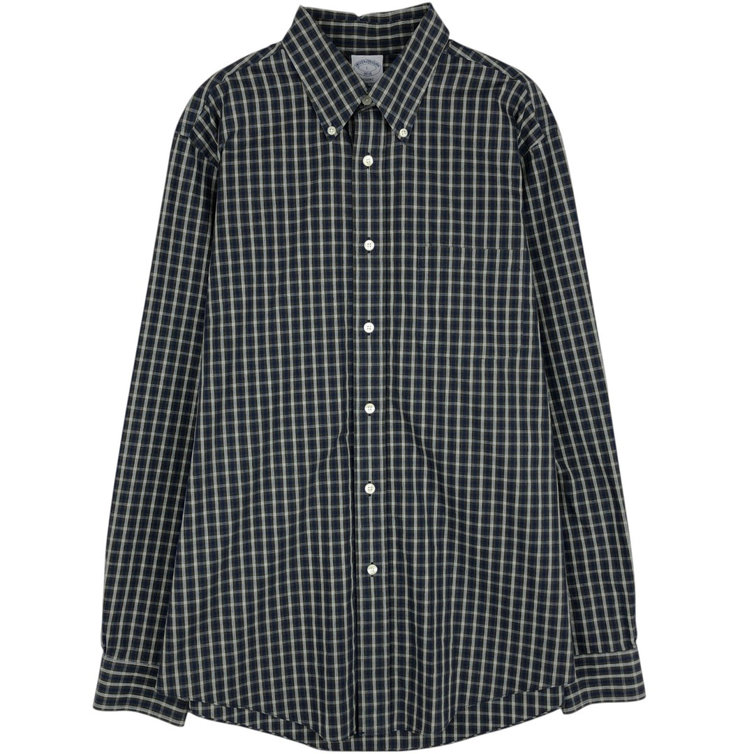 Brooks Brothers 1818 REGENT Long Sleeve Button-Down Check Shirt, Men's Size L cotton blue type Vintage Second Hand