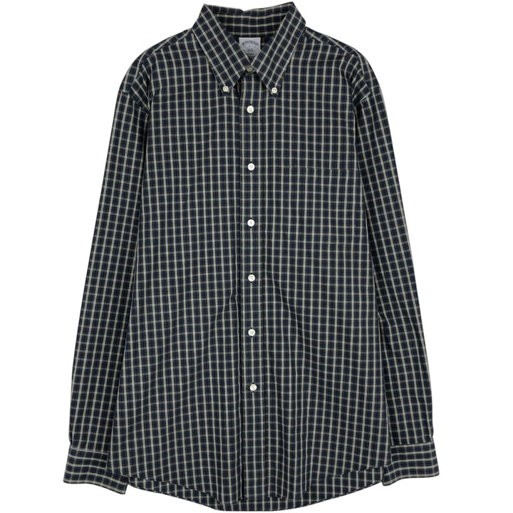 Brooks Brothers 1818 REGENT Long Sleeve Button-Down Check Shirt, Men's Size L cotton blue type Vintage Second Hand