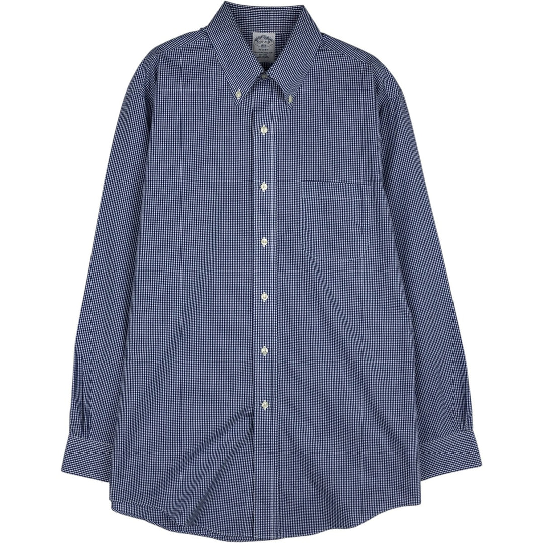Brooks Brothers 1818 REGENT Gingham Check Long Sleeve Button-Down Check Shirt, Men's Size Medium cotton blue type Vintage Second Hand