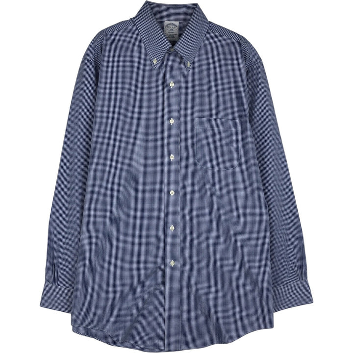 Brooks Brothers 1818 REGENT Gingham Check Long Sleeve Button-Down Check Shirt, Men's Size Medium cotton blue type Vintage Second Hand