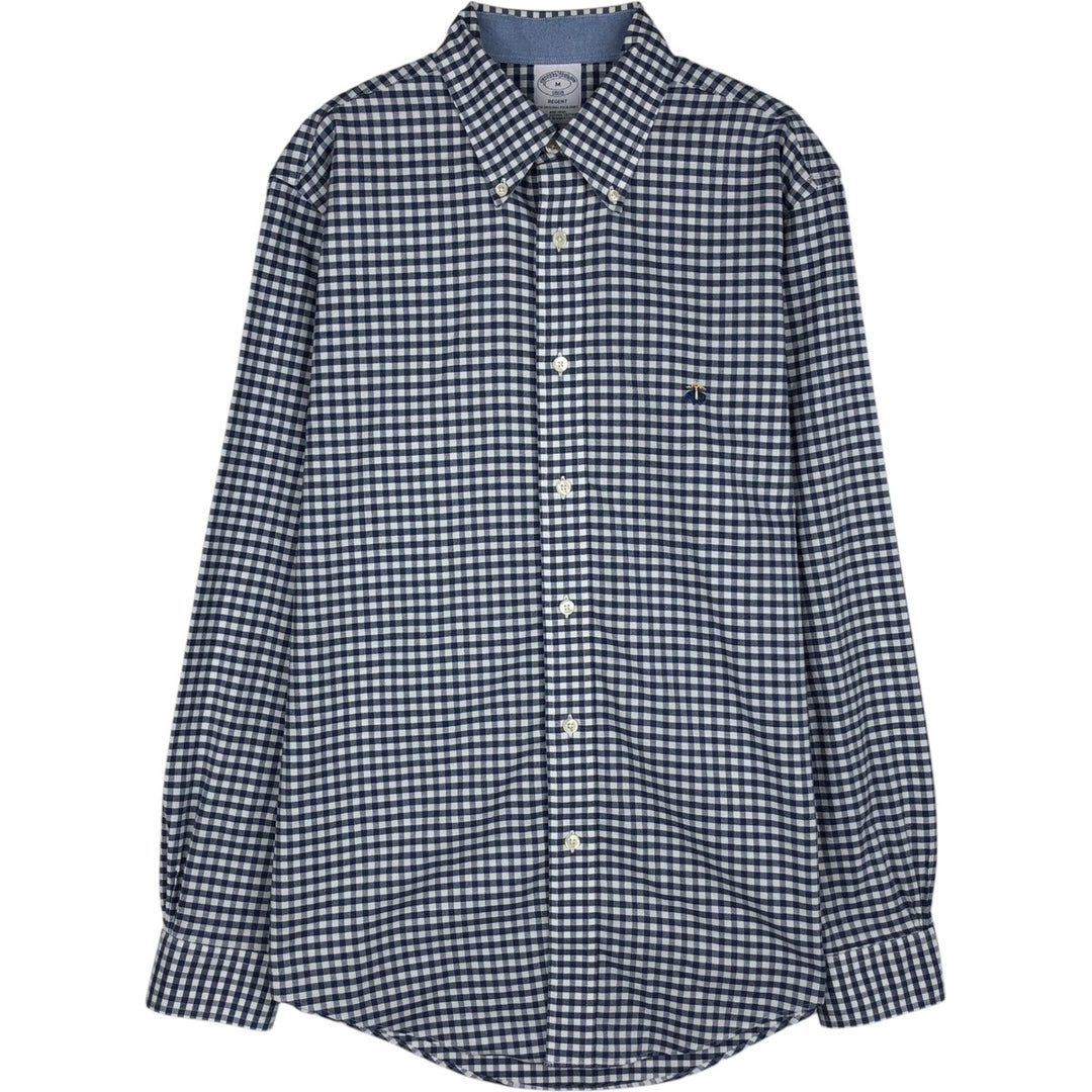 Brooks Brothers 1818 REGENT Gingham Check Long Sleeve Button-Down Check Shirt, Men's Size Medium Supima Cotton navy blue type Vintage Second Hand