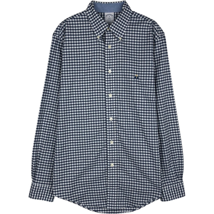 Brooks Brothers 1818 REGENT Gingham Check Long Sleeve Button-Down Check Shirt, Men's Size Medium Supima Cotton navy blue type Vintage Second Hand