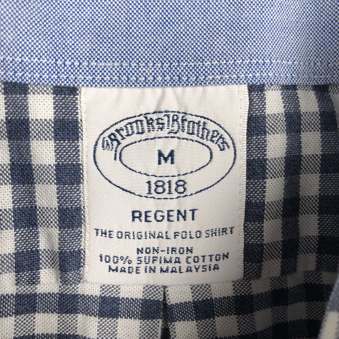 Brooks Brothers 1818 REGENT Gingham Check Long Sleeve Button-Down Check Shirt, Men's Size Medium Supima Cotton navy blue type Vintage Second Hand