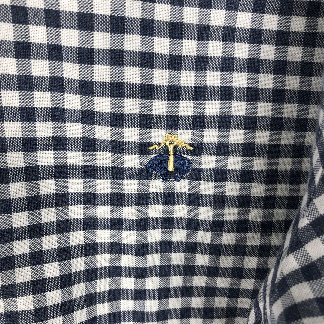 Brooks Brothers 1818 REGENT Gingham Check Long Sleeve Button-Down Check Shirt, Men's Size Medium Supima Cotton navy blue type Vintage Second Hand