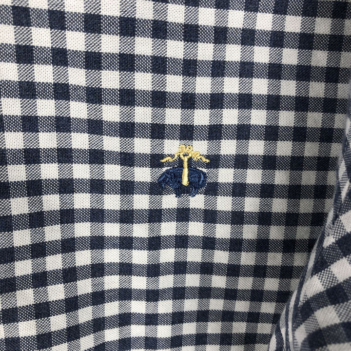 Brooks Brothers 1818 REGENT Gingham Check Long Sleeve Button-Down Check Shirt, Men's Size Medium Supima Cotton navy blue type Vintage Second Hand