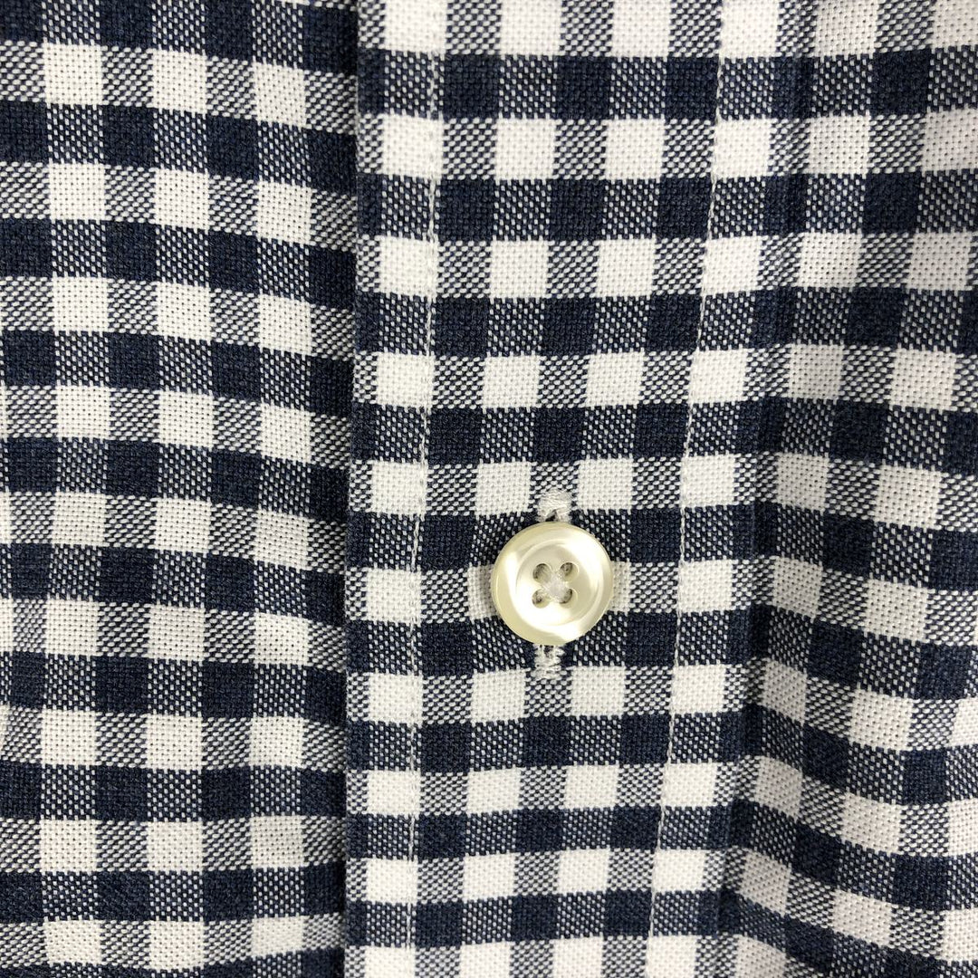 Brooks Brothers 1818 REGENT Gingham Check Long Sleeve Button-Down Check Shirt, Men's Size Medium Supima Cotton navy blue type Vintage Second Hand