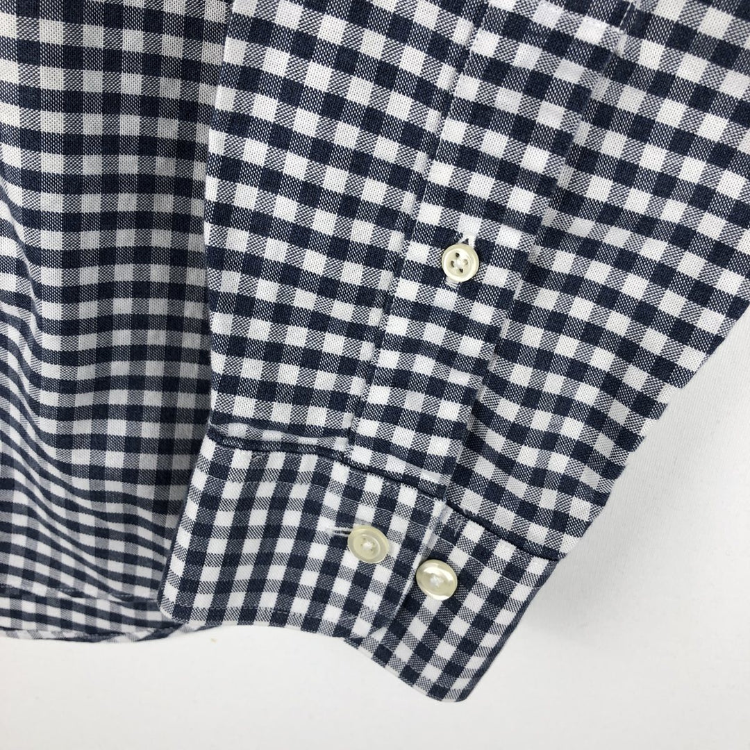 Brooks Brothers 1818 REGENT Gingham Check Long Sleeve Button-Down Check Shirt, Men's Size Medium Supima Cotton navy blue type Vintage Second Hand