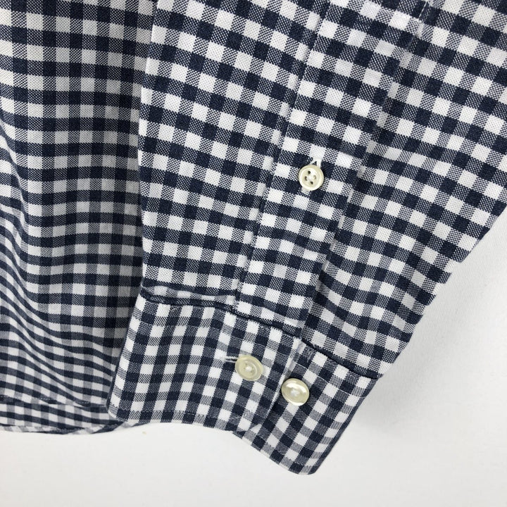 Brooks Brothers 1818 REGENT Gingham Check Long Sleeve Button-Down Check Shirt, Men's Size Medium Supima Cotton navy blue type Vintage Second Hand
