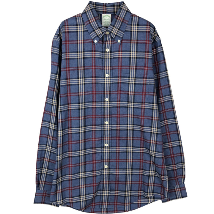 Brooks Brothers Est.1818 MILANO Long-Sleeve Button-Down Check Shirt, Men's Size M (approx.) Supima Cotton navy blue type Vintage Second Hand