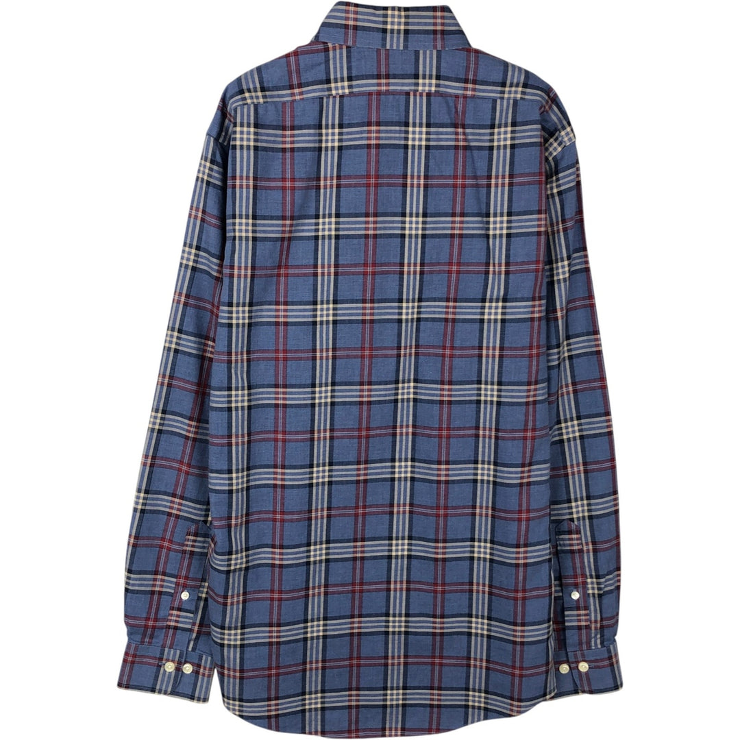 Brooks Brothers Est.1818 MILANO Long-Sleeve Button-Down Check Shirt, Men's Size M (approx.) Supima Cotton navy blue type Vintage Second Hand