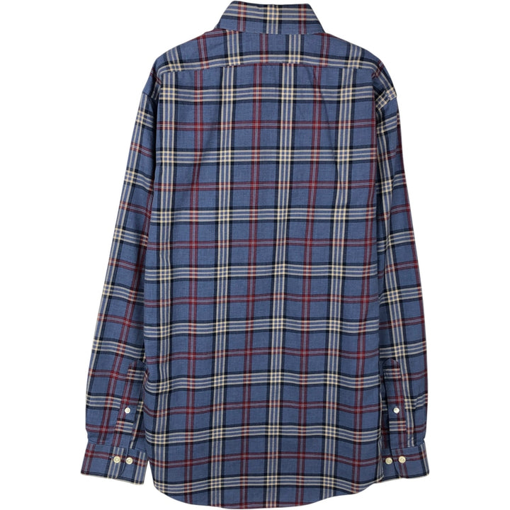 Brooks Brothers Est.1818 MILANO Long-Sleeve Button-Down Check Shirt, Men's Size M (approx.) Supima Cotton navy blue type Vintage Second Hand