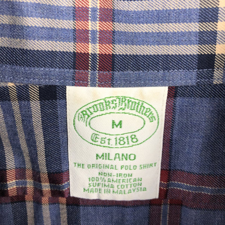 Brooks Brothers Est.1818 MILANO Long-Sleeve Button-Down Check Shirt, Men's Size M (approx.) Supima Cotton navy blue type Vintage Second Hand