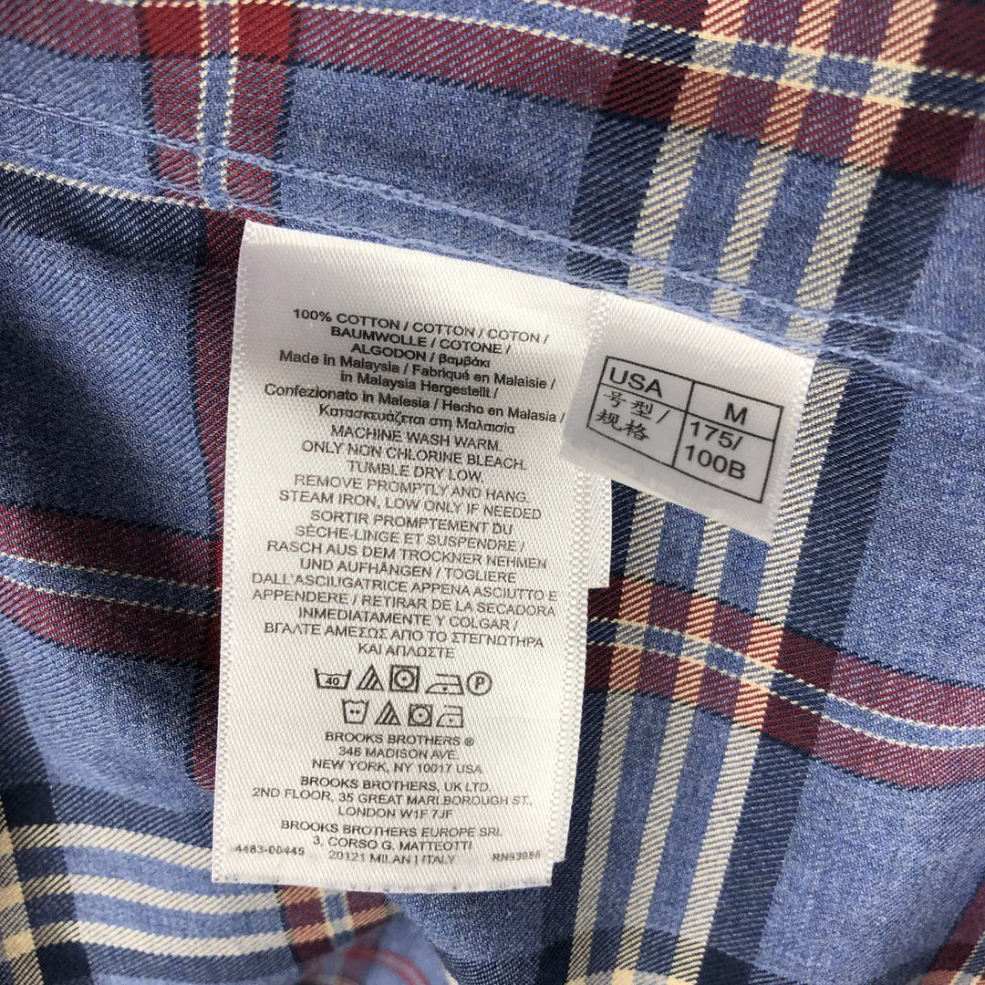 Brooks Brothers Est.1818 MILANO Long-Sleeve Button-Down Check Shirt, Men's Size M (approx.) Supima Cotton navy blue type Vintage Second Hand